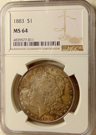 1883 - P Morgan Silver Dol - Ngc Ms64 - Pretty Toned Bu Coin -