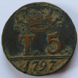 1797 Kingdom Of Naples 5 Tornesi Coin,  Italy Italian States Scarce (132116v)