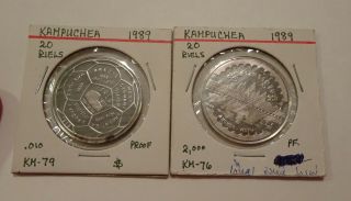 Cambodia Kampuchea 20 Riels 1989 X2 Both Proofs Km 76,  79 (2 Coins Total)