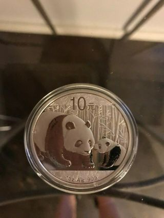 2011 China Prc Silver Panda 1 Oz.  10 Yuan In - Capsule
