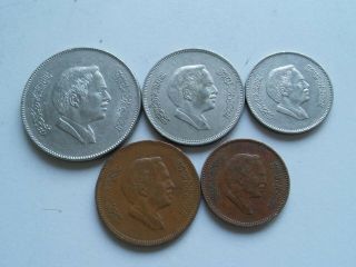 Jordan set of 5 coins 100,  50,  25,  10,  5 fils 1978 - 1991 2