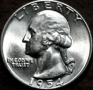 Unciculated 1954 P Washington Quarter Silver 25 Cent Coin World War Ii Ww2 Era