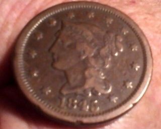 1845 Large Cent Fine Details Brown Penny