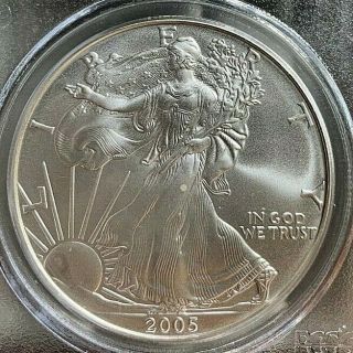 2005 Silver Eagle Dollar Coin Ms69 Pcgs 20th Anniversary Label