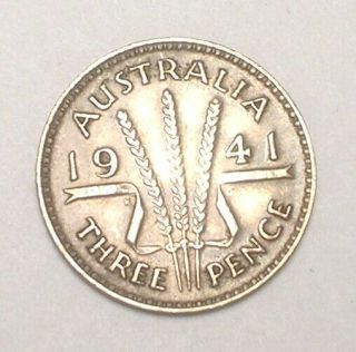 1941 Australia Australian Three 3 Pence Wheat Stalks Silver Coin Xf
