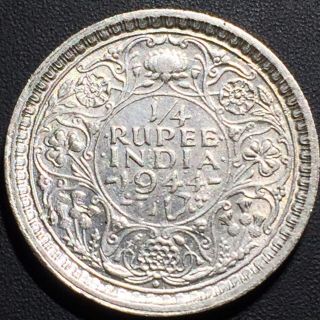 Old Foreign World Coin: 1944 - B India 1/4 Rupee, .  500 Silver 2