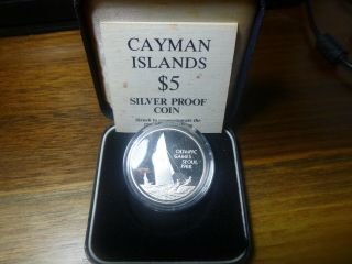 Cayman Islands 1988 Seoul Olympics $5 Dollar Silver Proof Coin Ogp Case &