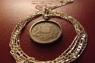 Pre 1912 Guatemalan Reale Crossed Muskets Coin Pendant 28 ".  925 Silver Chain