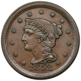 1852 Braided Hair Large Cent,  N - 6,  R2,  Choice Xf