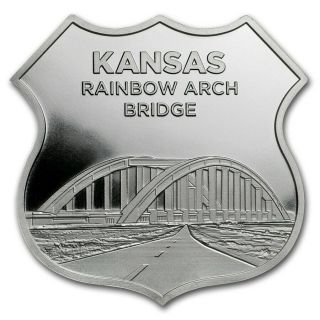 1 Oz Silver Icons Of Route 66 Shield (kansas Rainbow Bridge)