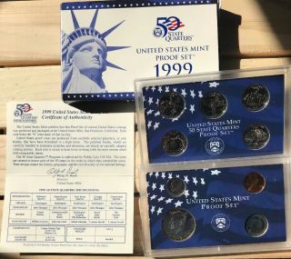 1999 S U.  S.  Proof Set Of Coins; Kennedy Half Dollar State Quarters Nickel Dime.