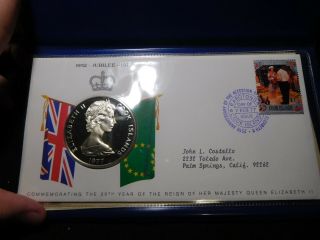 N36 Cook Islands 1977 Silver $25 Incl.  Stamped Envelope W/ Folder &
