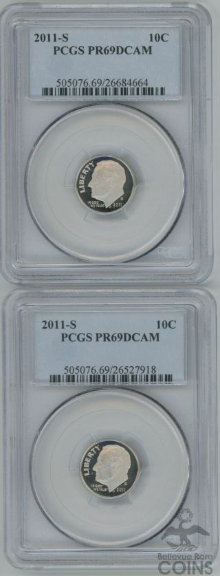 Set Of 2 - 2011 - S United States 10c Proof Roosevelt Dime Certified Pr 69 By Pcgs