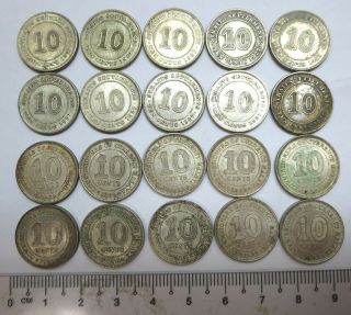20 British Straits Settlements & Malaya 10 Ten Cents Silver Coins 1927 1939 1945