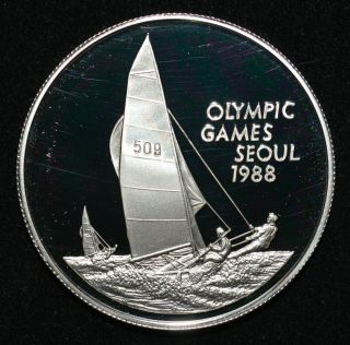 Cayman Islands 1988 Seoul Olympics $5 Dollar Silver Proof Coin All Ogp Case