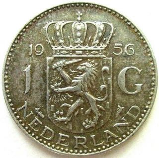 Netherlands Coins,  1 Gulden 1956,  Juliana,  Silver 0.  720