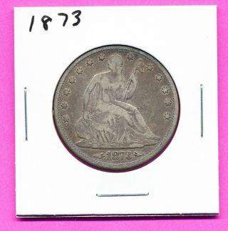 1873 50c Toning Liberty Seated Half Dollar.  90 Silver Arrows Open 3