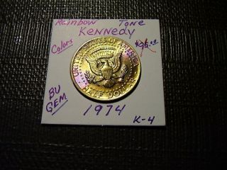 Rainbow Tone Gold/purple Colors 1974 Kennedy Bu Gem Half Dollar K - 4