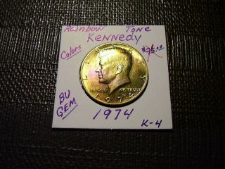 Rainbow Tone Gold/Purple Colors 1974 Kennedy BU Gem Half Dollar K - 4 2