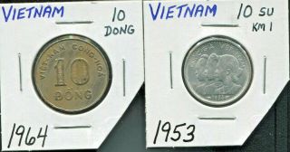 Vietnam - Two Great Historical Coins: 1953,  10 Su & 1968,  10 Dong
