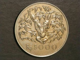 Indonesia 1974 5000 Rupiah Orangutan Silver Crown Bu