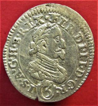 Silver Medieval Coin 3 Kreuzer.  1625.  Austria,  Ferdinand Ii.  Graz.