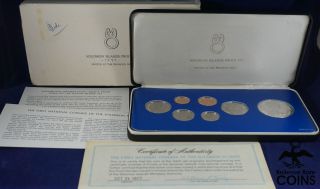 1977 Solomon Islands 7 - Coin Proof Set W/ Boxes & (asw 0.  841oz)