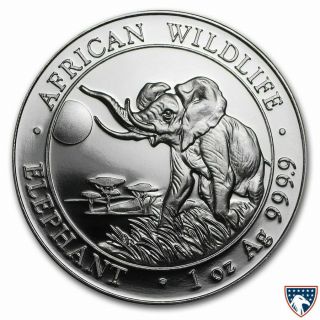 2016 1 Oz Somalia Silver Elephant Coin (bu) With Spotting