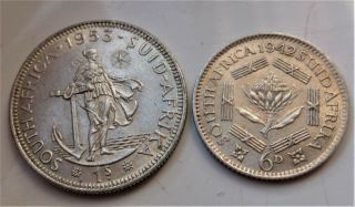 2 X Vintage South Africa Silver Coins,  Coins