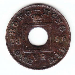 Hong Kong 1 Mil 1866 Km3 Bronze 1 - Year Type Much Above Average Dark Toning Rare