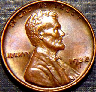 Rare 1938 - D Lincoln Cent Br/ Full Wheat Lines,  Rich Brown Toning Lqqk