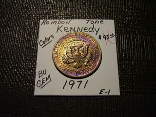 Rainbow Tone Gold/purple Colors 1971 Kennedy Bu Gem Half Dollar E - 1