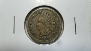 U.  S.  United States Us Indian Head 1 Cent,  1862,  Vf,
