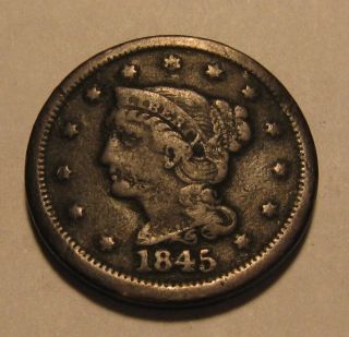 1845 Braided Hair Large Cent Penny - Circulated - 119sa