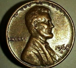 1968 - S Lincoln Memorial Penny,  Error Coin : S Over D,  Brown Beauty