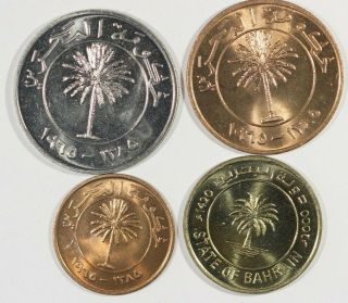 Bahrain 4 Coin Set 1965 - 2000 5,  10,  10,  100 Fils Palm Tree,  Uncirculated Bu Unc