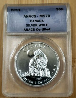2011 Canada 1 Oz.  Silver Timber Wolf $5 Coin - Wildlife Series Anacs Ms70