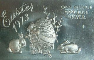 1 Oz.  999 Vintage Silver Bar - 1973 Easter 1973 Fine Silver Pretty Bar Bunny