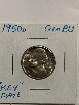 1950 - D U.  S.  Jefferson Nickel 5c Bu/ms,  Semi Key Coin