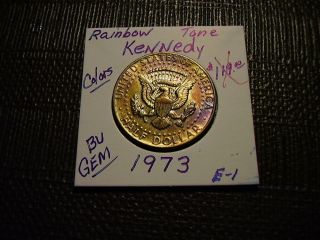 Rainbow Tone Gold Colors 1973 Kennedy Bu Gem Half Dollar E - 1