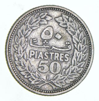 Roughly Size Of Quarter 1952 Lebanon 50 Piastres - World Silver Coin 567
