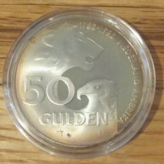 1982 Netherlands Queen Beatrix W Lion Eagle Claw Silver 50 Gulden Coin