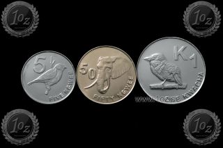 Zambia Set 3 Coins 2012: 5,  50 Ngwee; 1 Kwacha (km 205,  208,  209) Aunc