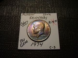 Rainbow Tone Gold Colors 1974 Kennedy BU Gem Half Dollar C - 5 2