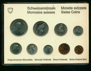 Switzerland:1970 Set,  8 Coins - 1,  5,  10,  20,  ½,  1,  2 & 5 Franken Bu - Swiss
