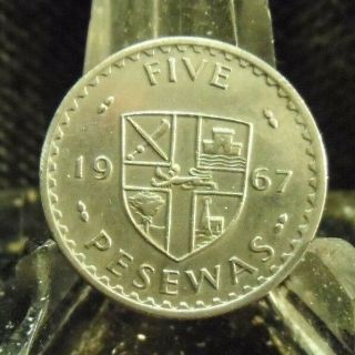 Circulated 1967 5 Pesawas Ghana Coin (012819).  Domestic