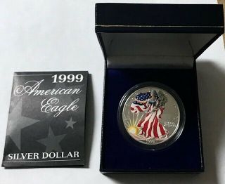 Usa - Colorized - American Silver Eagle $1 - 1999 - One Ounce.  999 - Box &