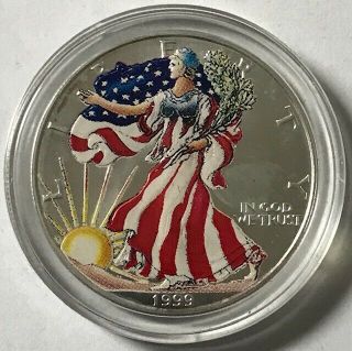 USA - Colorized - American Silver Eagle $1 - 1999 - One Ounce.  999 - Box & 2
