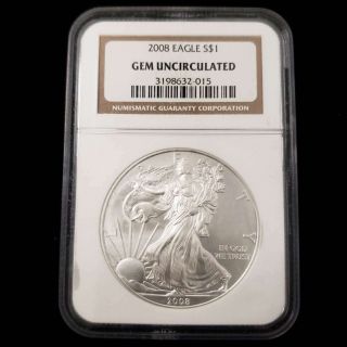 2008 Us American Silver Eagle $1 Dollar Ngc Gem Uncirculated Bullion Coin Bw2015