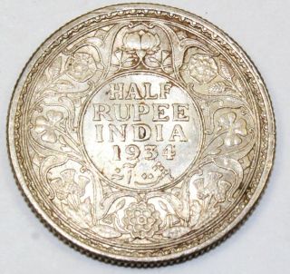 1934 British India / Indian One - Half Rupee - Xf Extra Fine